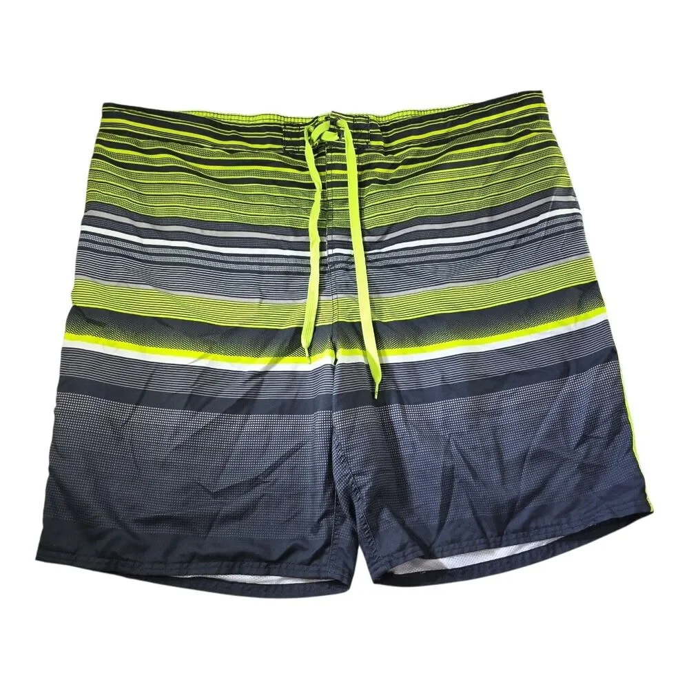 OP Ocean Pacific Mens Big Tall Board Shorts 3XL Neon Stripe Lined Trunks EUC